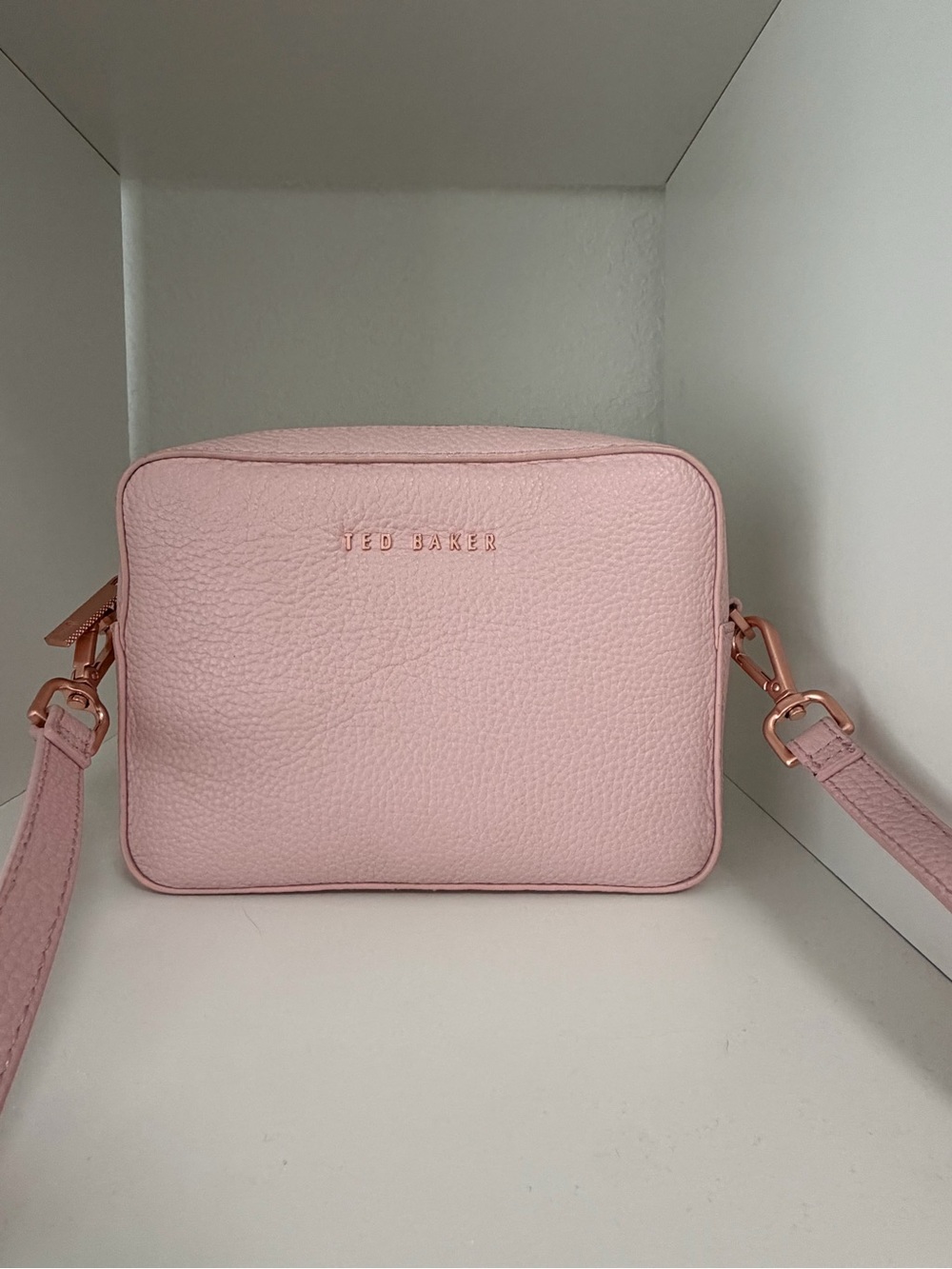 Ted Baker Blush Pink Pebbled Crossbody Bag with Rose-Gold Hardware